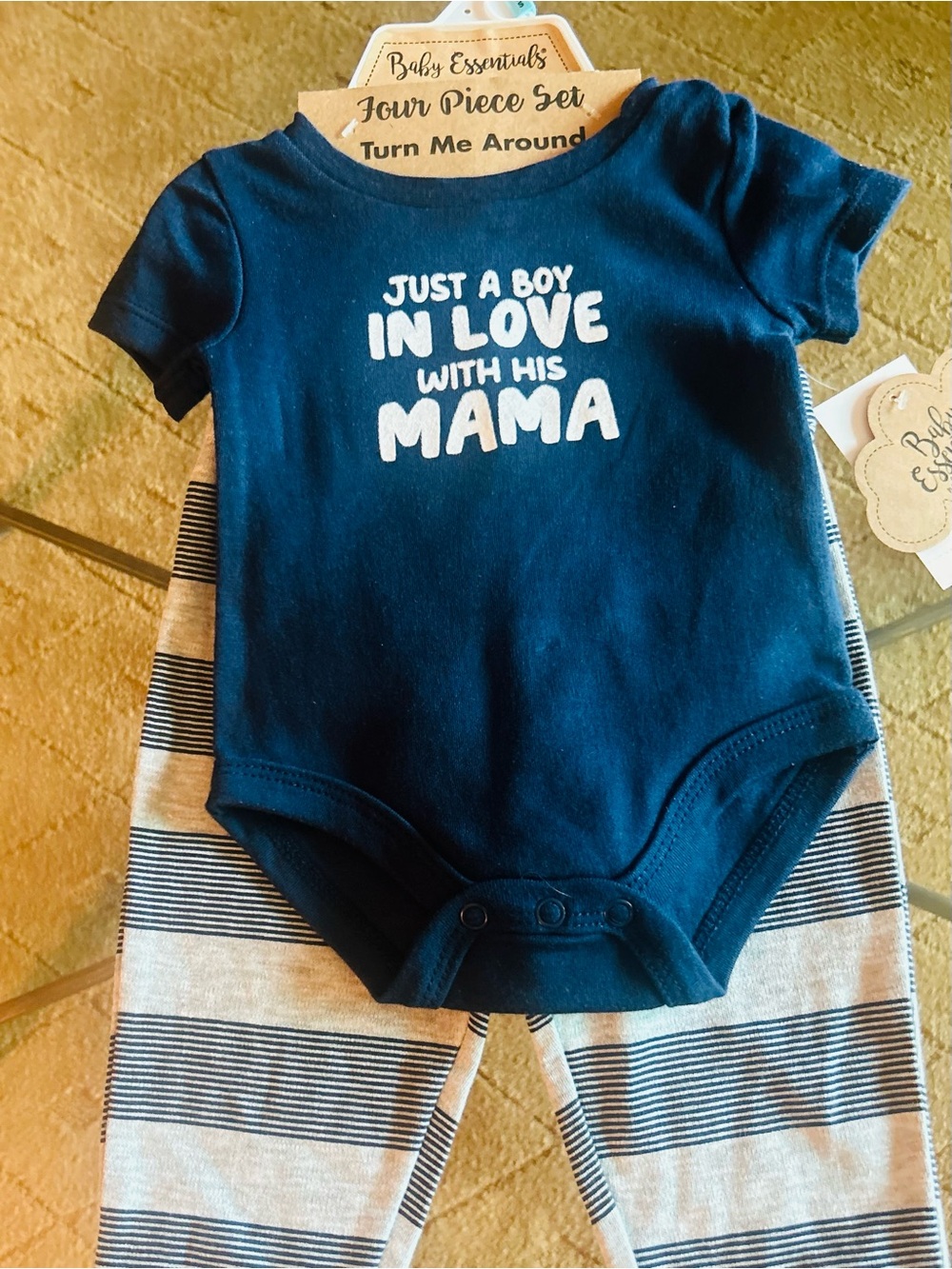 Baby Essentials Navy Blue 'Just A Boy In Love With His Mama' One-Piece Set
